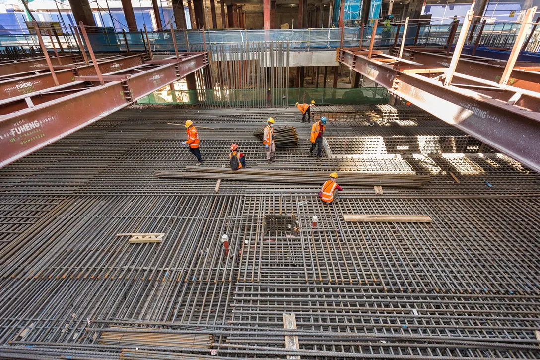 Rebar installation for Entrance C Plantroom Slab of the Persiaran KLCC MRT Station.