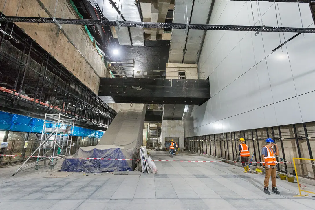 View of the tiles installation in progress at Persiaran KLCC MRT Station lower platform.