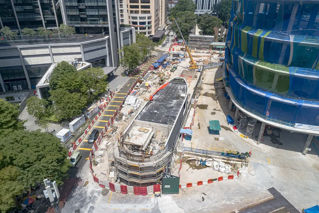 View of Persiaran KLCC MRT Station Adit A building structure in progress.