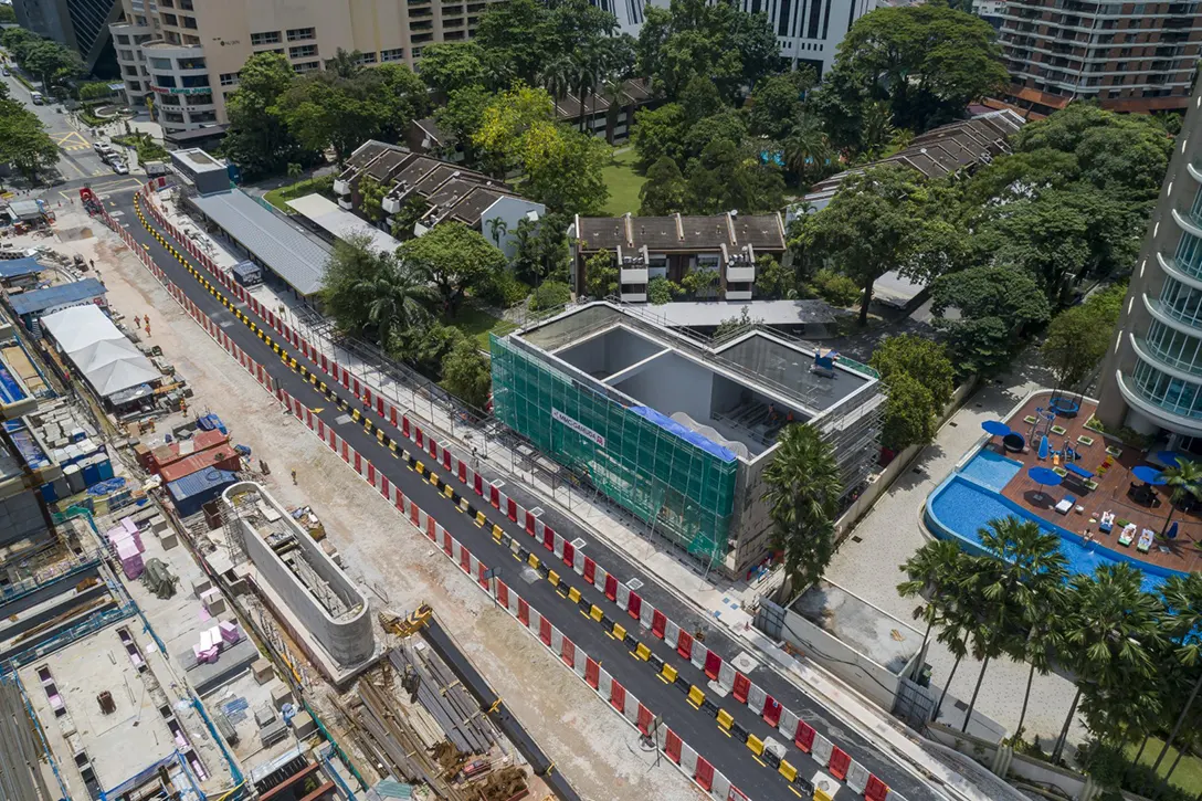 Overall view of the Persiaran KLCC MRT Station construction site.