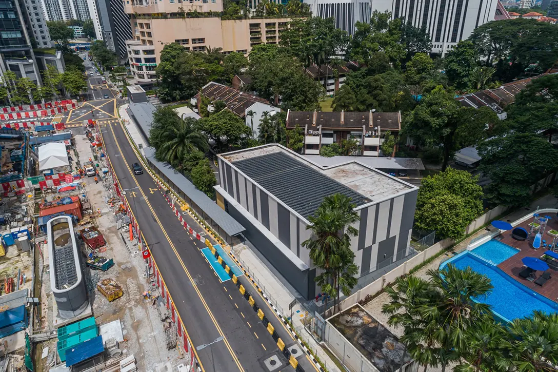 Overall view of the cooling tower at the Persiaran KLCC MRT Station along Jalan Binjai.