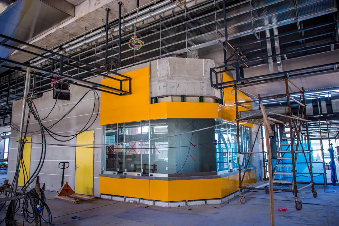 Architectural works in progress inside the Putra Permai MRT Station.