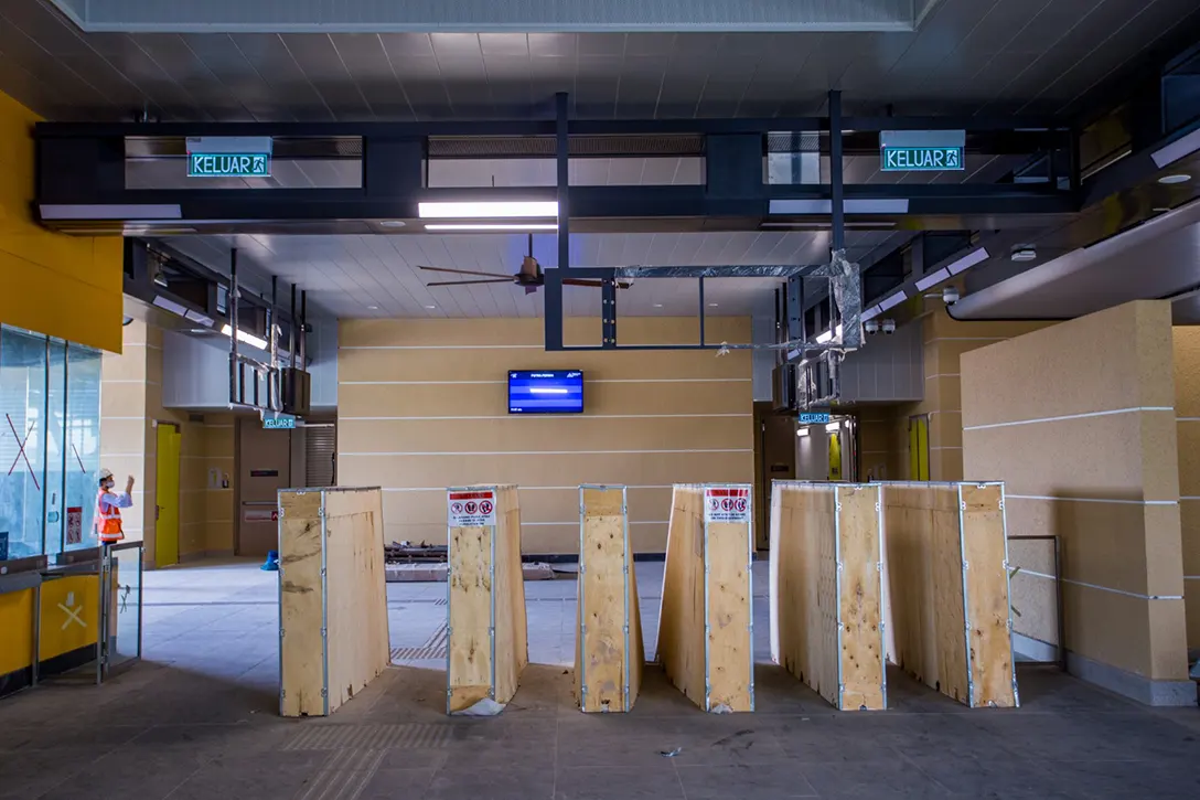 Installation of Automatic Fare Collection in progress at the Putra Permai MRT Station.