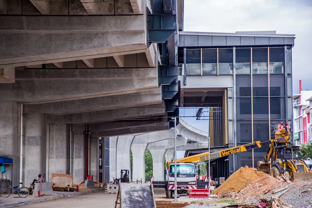 Architectural final touch-up works in progress at the Putra Permai MRT Station.