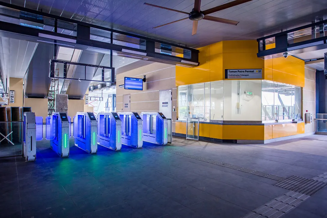 Testing for Automatic Fare Collection system in progress at the Putra Permai MRT Station.