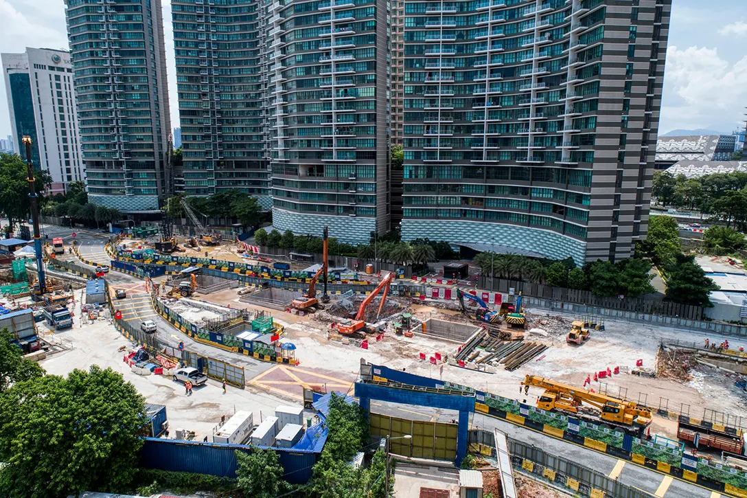 Overall view of the Raja Uda MRT Station with the latest road diversion.