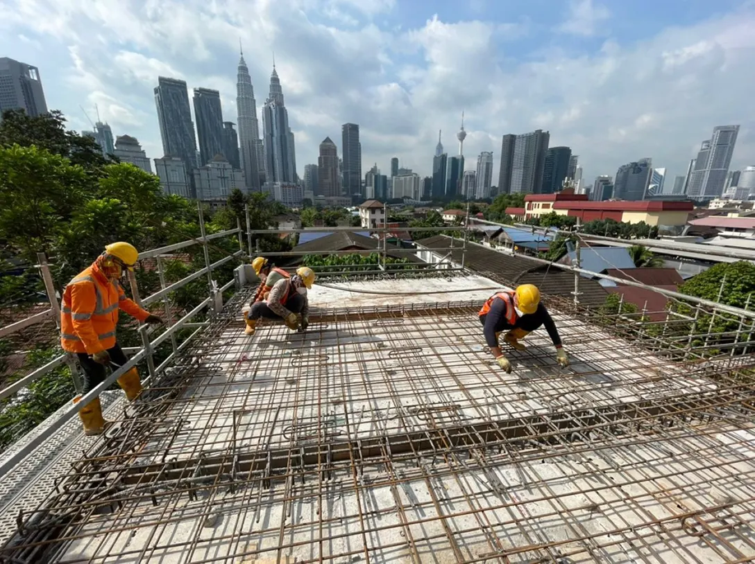 Ongoing reinforced concrete works at the Raja Uda MRT Station Entrance A