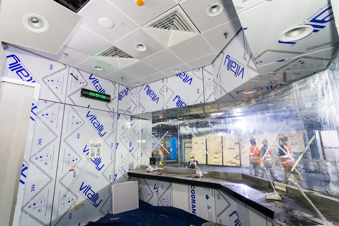 Interior of the Customer Service Office at the Raja Uda MRT Station concourse level in progress.