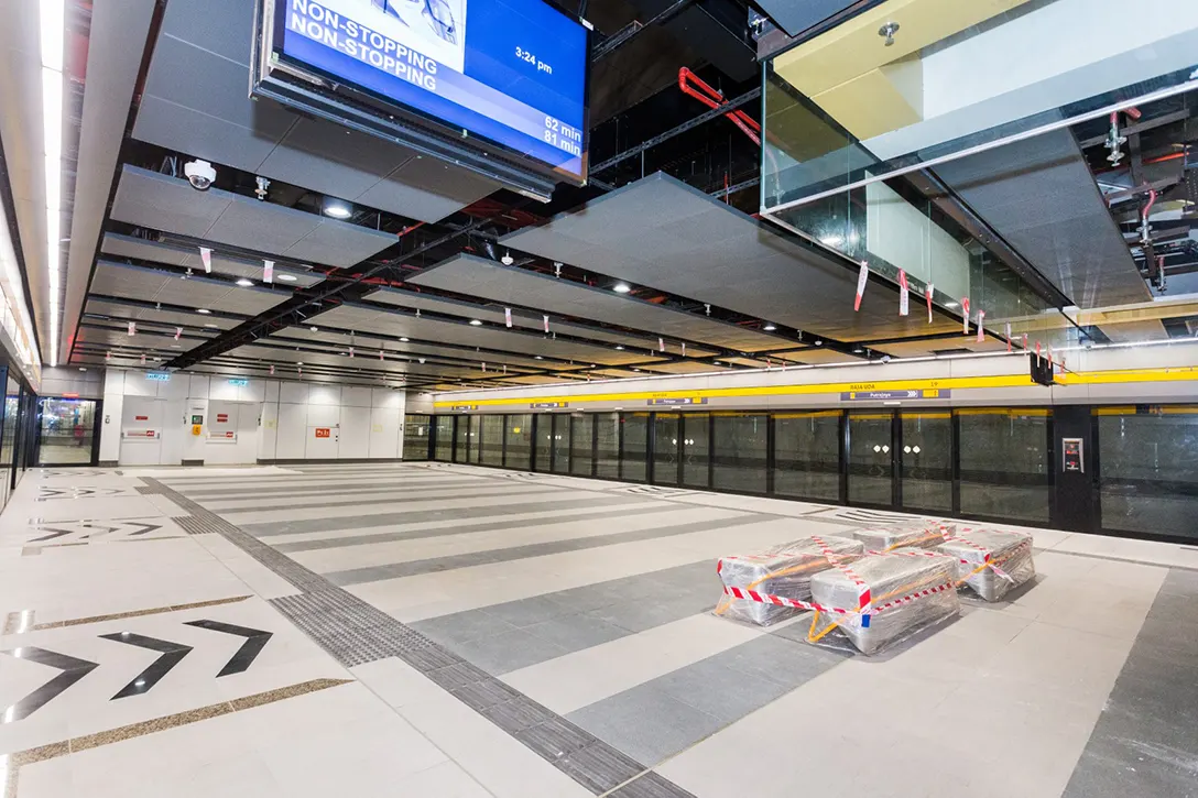 Platform benches ready to be installed at the platform level of the Raja Uda MRT Station.