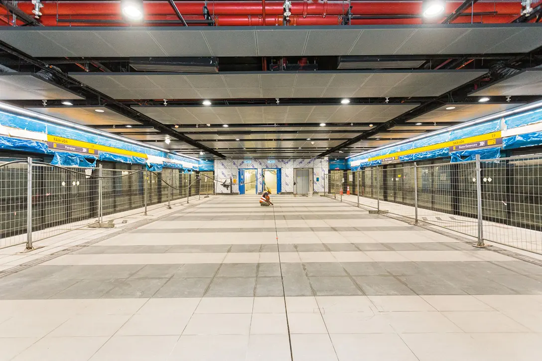 Ongoing deep cleaning at the Raja Uda MRT Station platform level.