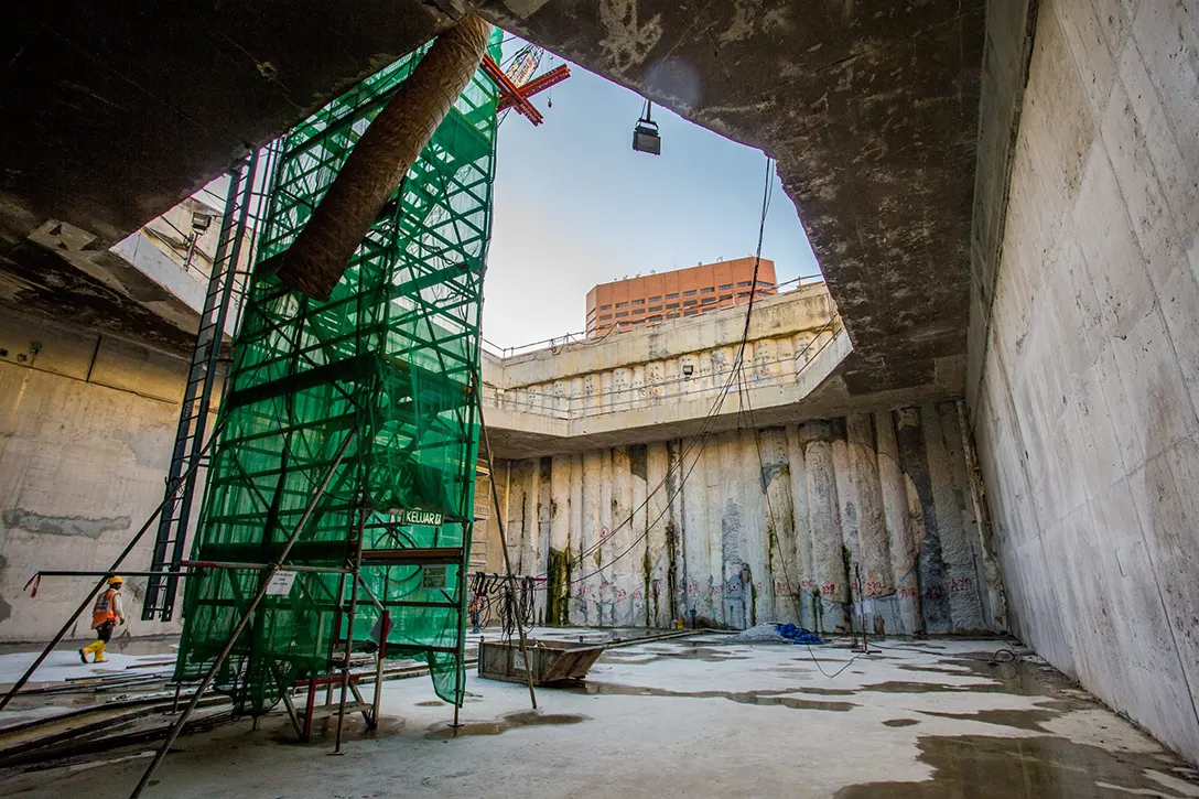 View of the secant bored piles at the Escape Shaft 1. prior to Tunnel Boring Machine arrival from Sentul Barat MRT Station.