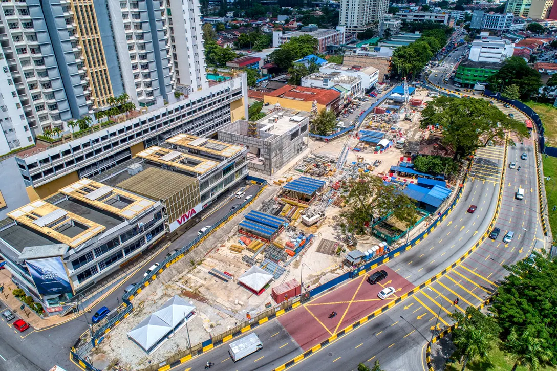 Aerial view of the Sentul Barat MRT Station showing the Entrance B building.