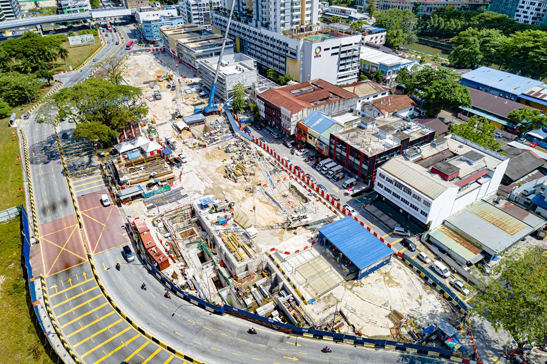 Overall view of the Sentul Barat MRT Station along the diverted Jalan Sultan Azlan Shah showing the ground level reinstatement works in progress