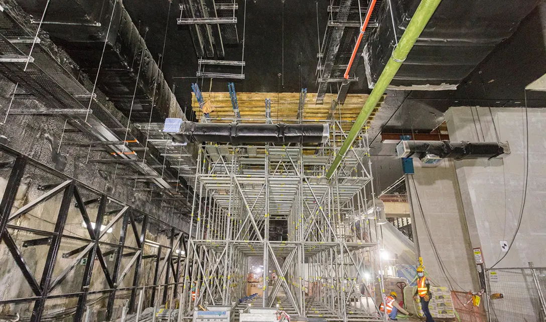 View inside the Sentul Barat MRT Station showing the temporary opening closure at lower concourse level in progress.