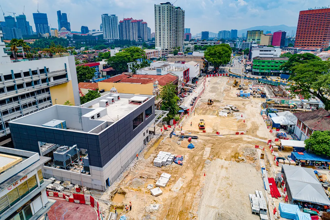 Aerial view of the Sentul Barat MRT Station showing Jalan Sultan Azlan Shah reinstatement works in progress in front of Viva Mall