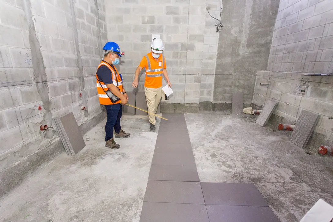 View of the Sentul Barat MRT Station showing the toilet tiling works in progress.