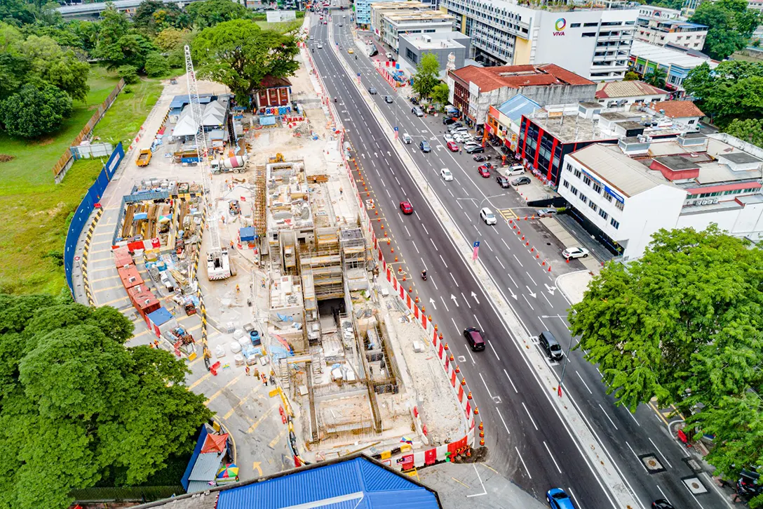 Aerial view of the Sentul Barat MRT Station showing the completed traffic diversion for Jalan Sultan Azlan Shah Kuala Lumpur bound and Kepong bound.