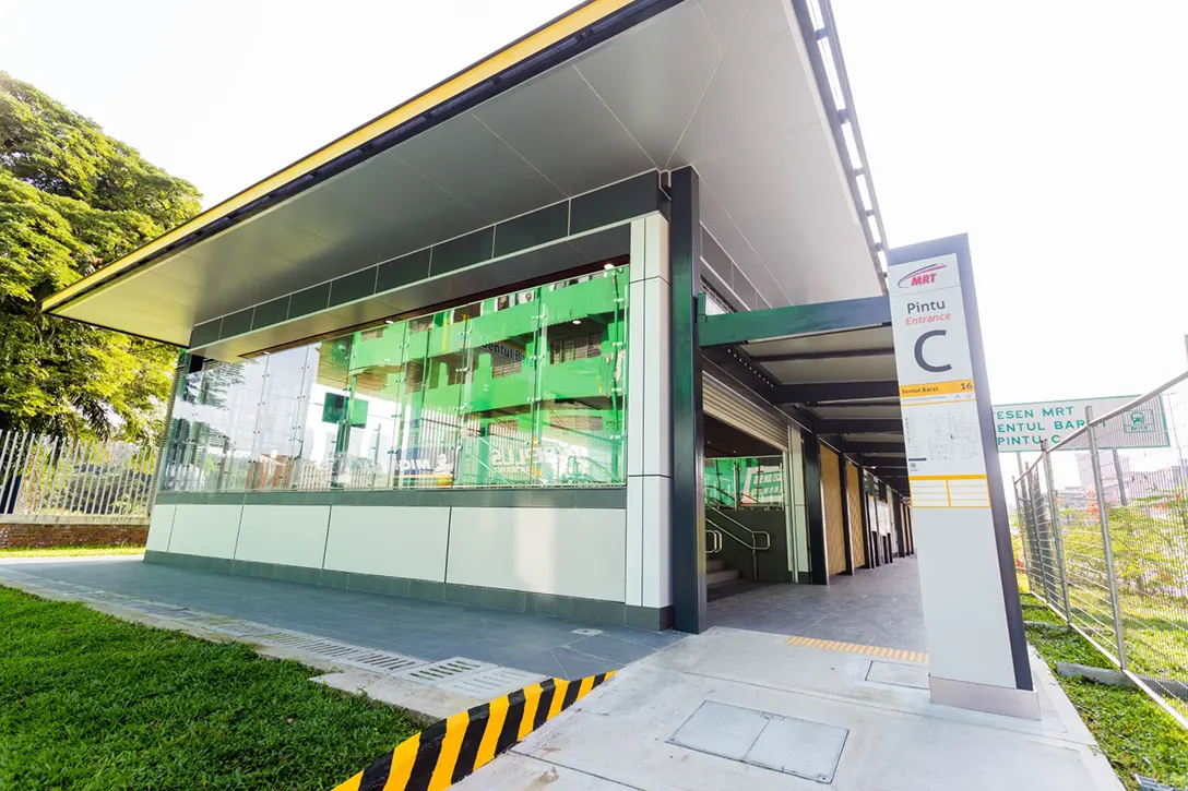 View of Sentul Barat MRT Station Entrance C from ground level.