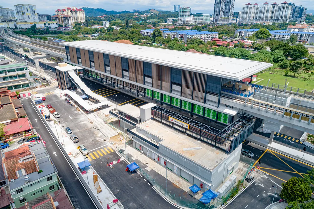 Aerial view of the Serdang Jaya MRT Station showing the completed external and roadworks.