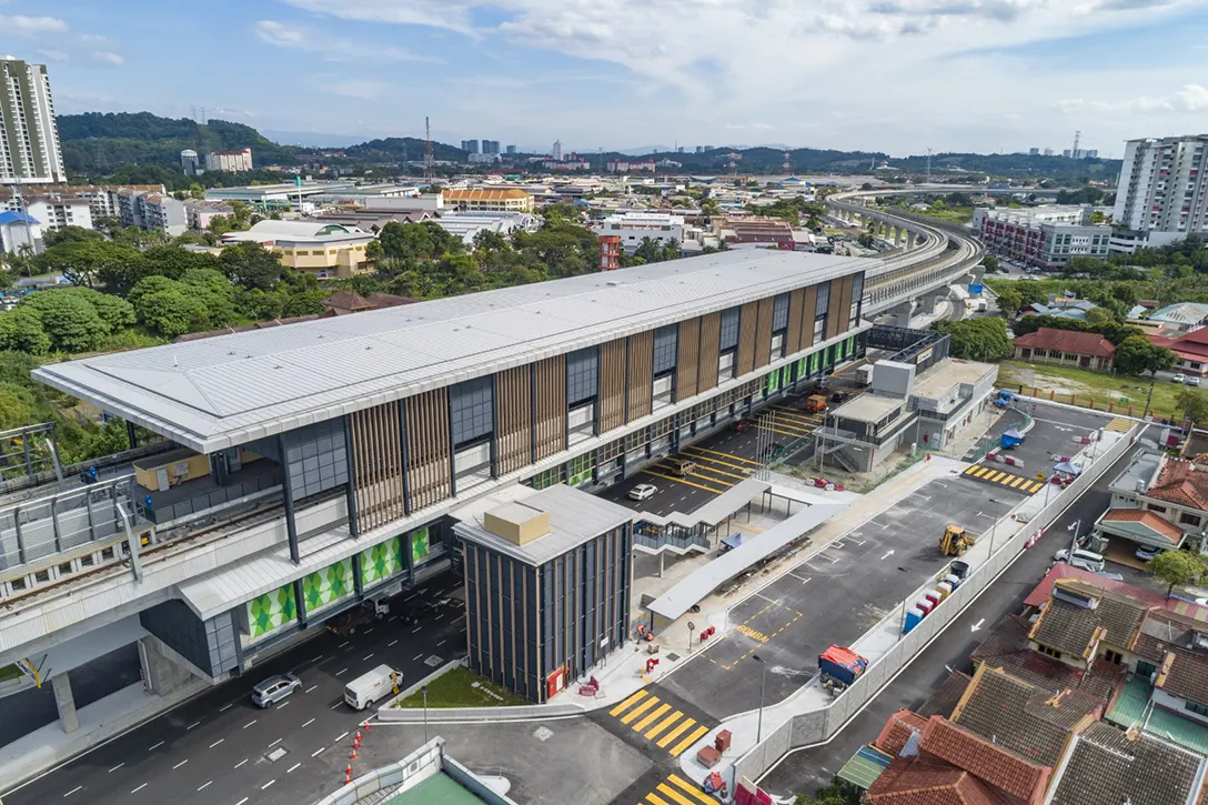 Aerial view of the Serdang Jaya MRT Station showing housekeeping and handover preparation works in progress