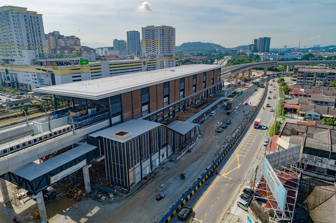 The preparation of road base works in progress can be seen in this aerial view of Serdang Raya Selatan MRT Station