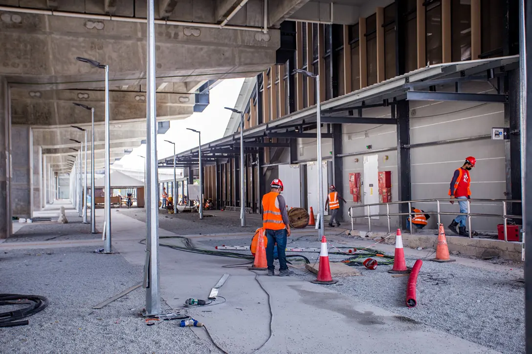 View of the Serdang Raya Selatan MRT Station concourse level showing the station compound lighting works in progress.