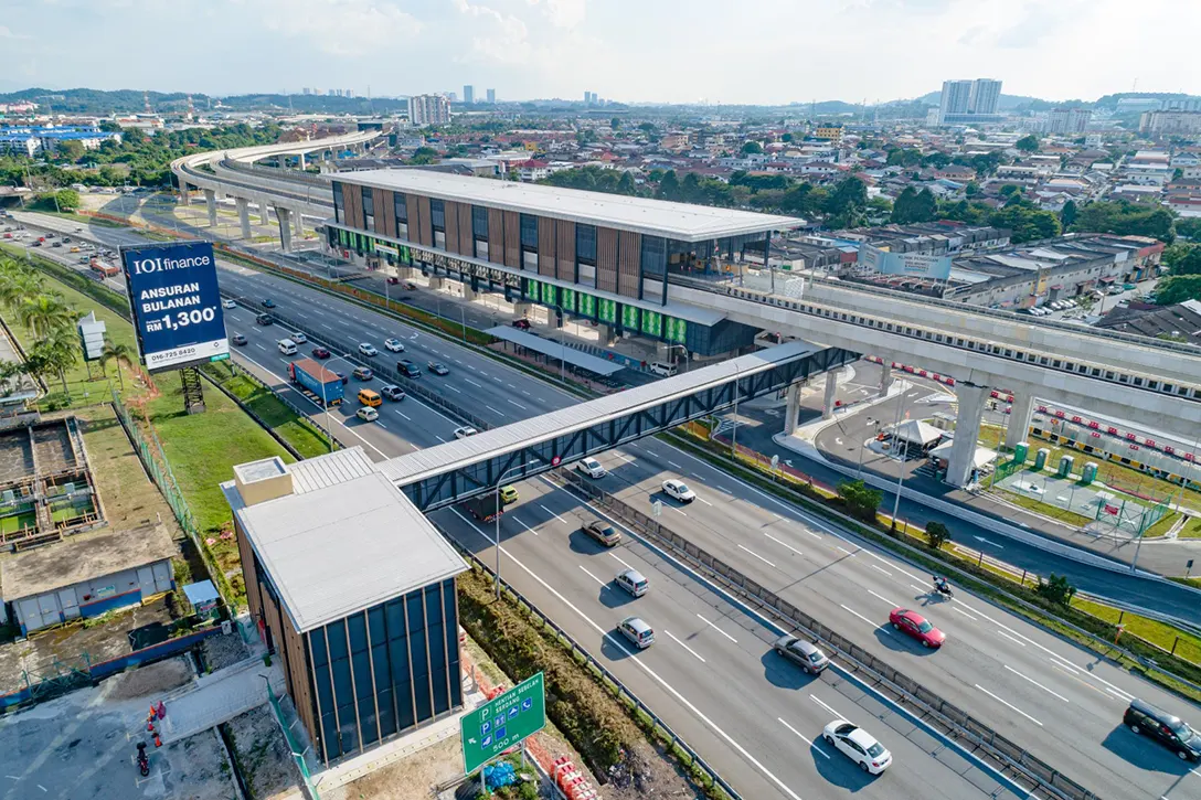 Aerial view of the Serdang Raya Selatan MRT Station showing housekeeping and preparation for handover in progress.