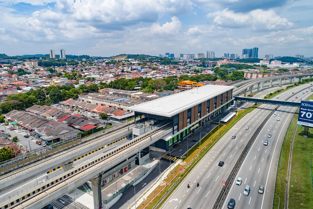Aerial view of the Serdang Raya Selatan MRT Station showing the ongoing rectification and housekeeping works for handing over to PLUS.