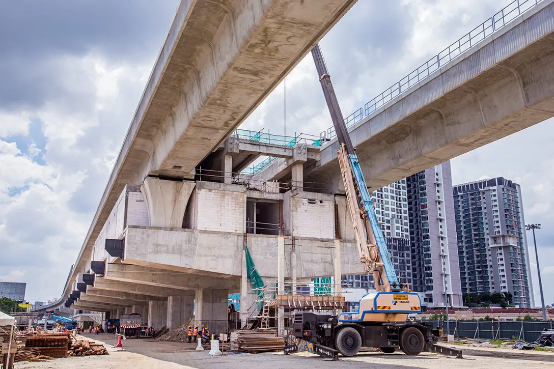 Reinforced Concrete and steel works in progress at the Serdang Raya Utara MRT Station site.