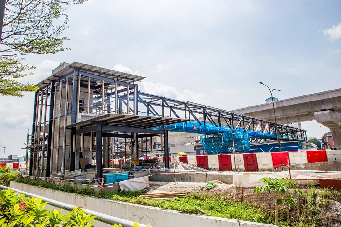 Architectural and façade works in progress at the Serdang Raya Utara MRT Station Pedestrian Overhead Bridge