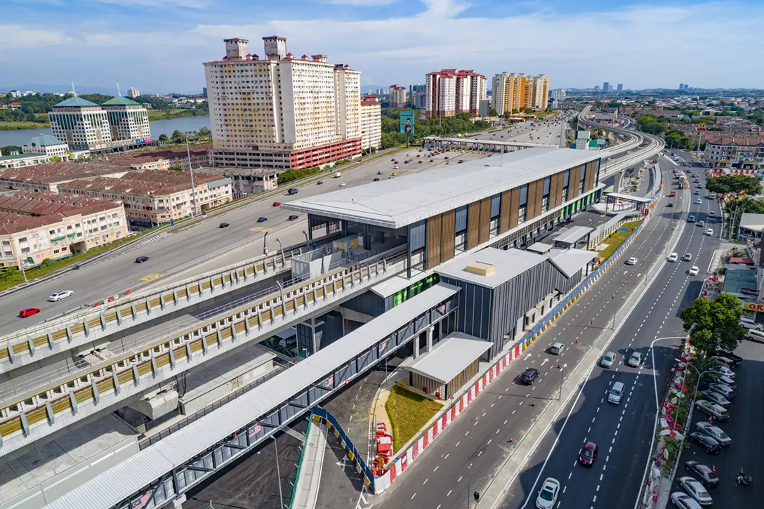 Aerial view of the Serdang Raya Utara MRT Station showing the roadworks in progress.