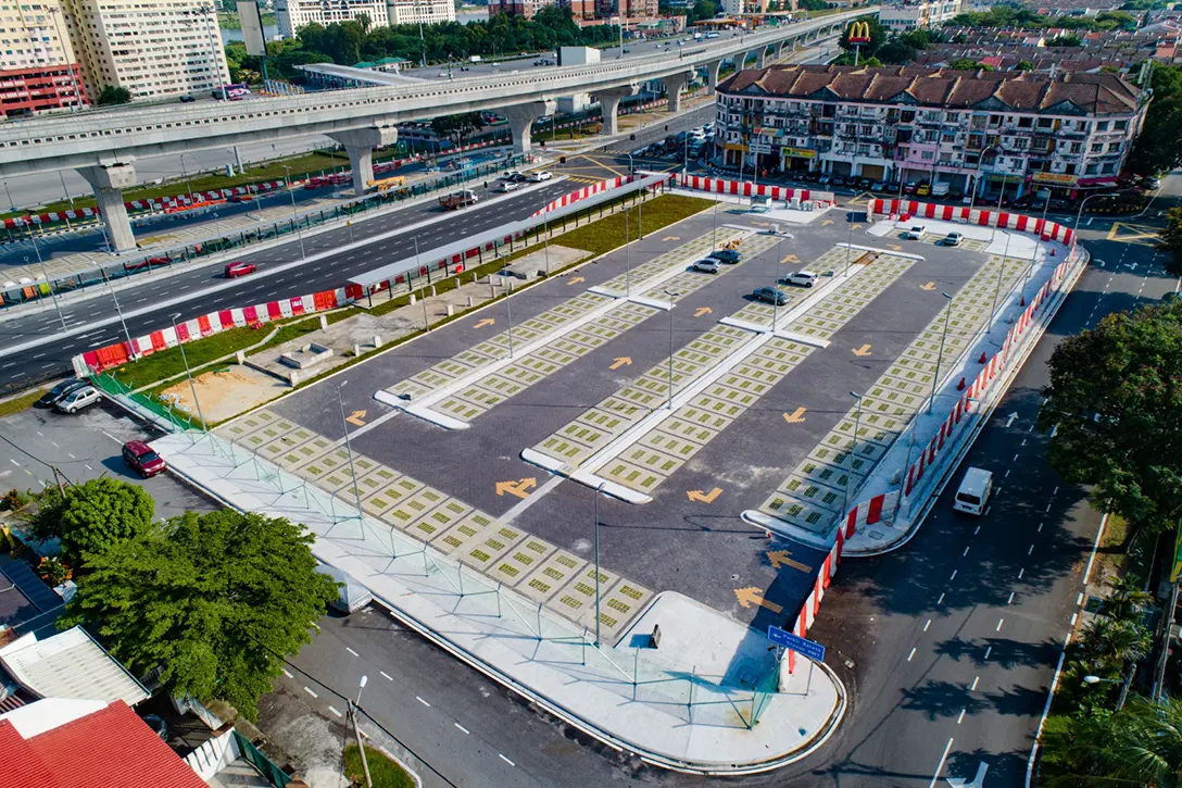 Aerial view of the At Grade Park and Ride Serdang Raya Utara MRT Station showing the completed landscaping works.