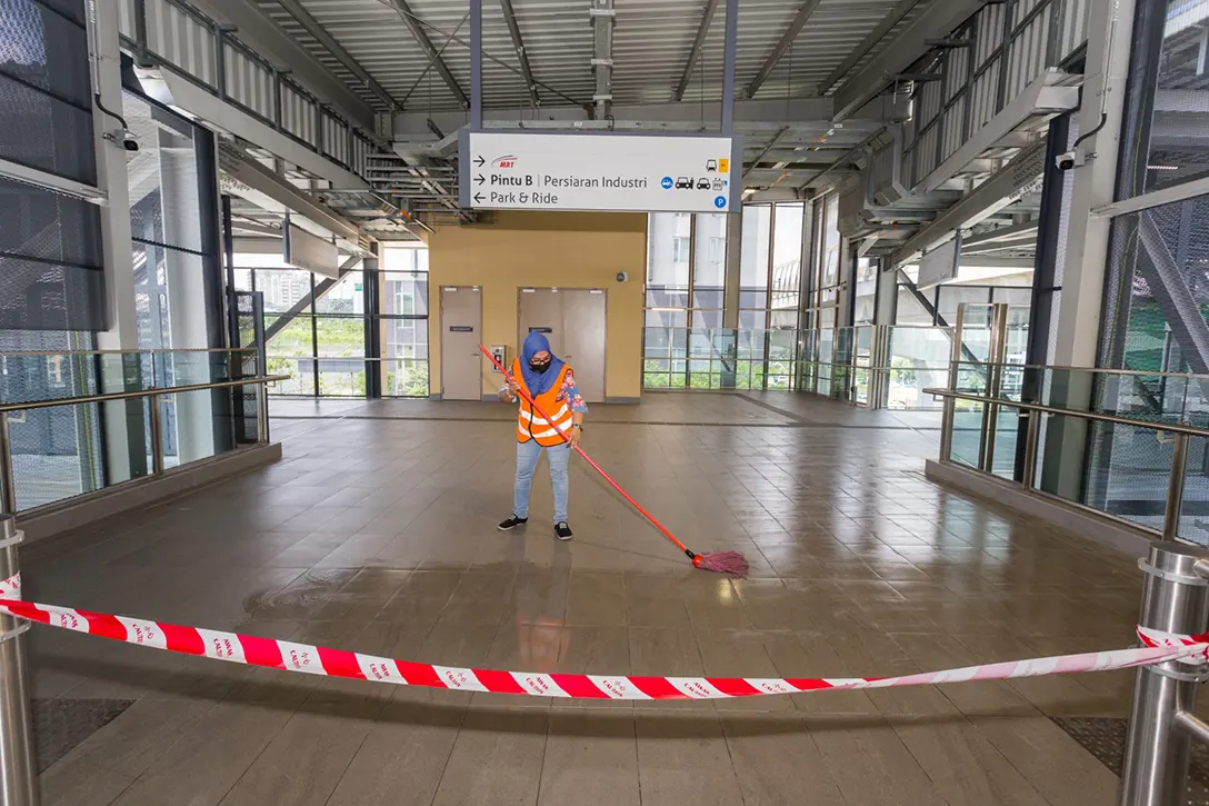 Daily housekeeping works at the Sri Damansara Barat MRT Station