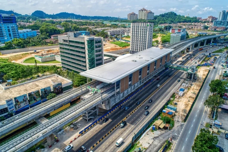 Installation of steel structure in progress at the Entrance B and Electrical and Mechanical cable containment at the Truss 1 of the Sri Damansara Barat MRT Station