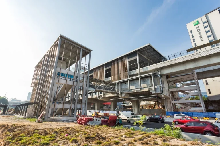 Façade installation and tiling works at Sri Damansara Barat MRT Station Entrance 2 in progress