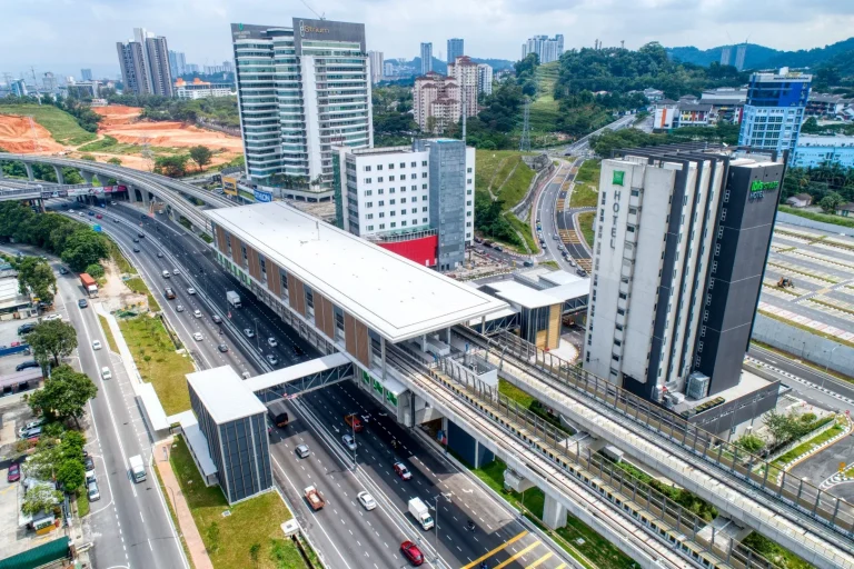 Aerial view of the Sri Damansara Barat MRT Station showing the housekeeping works in progress