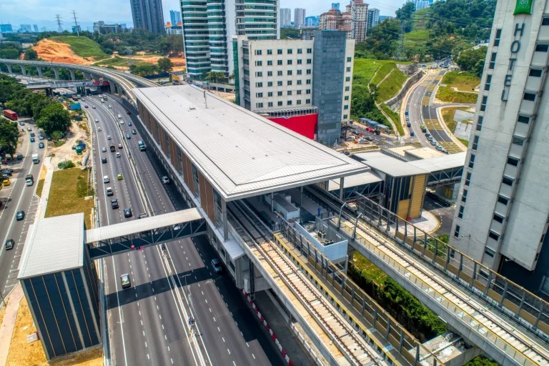 Aerial view of the turfing works in progress at Sri Damansara Barat MRT Station Entrance 2