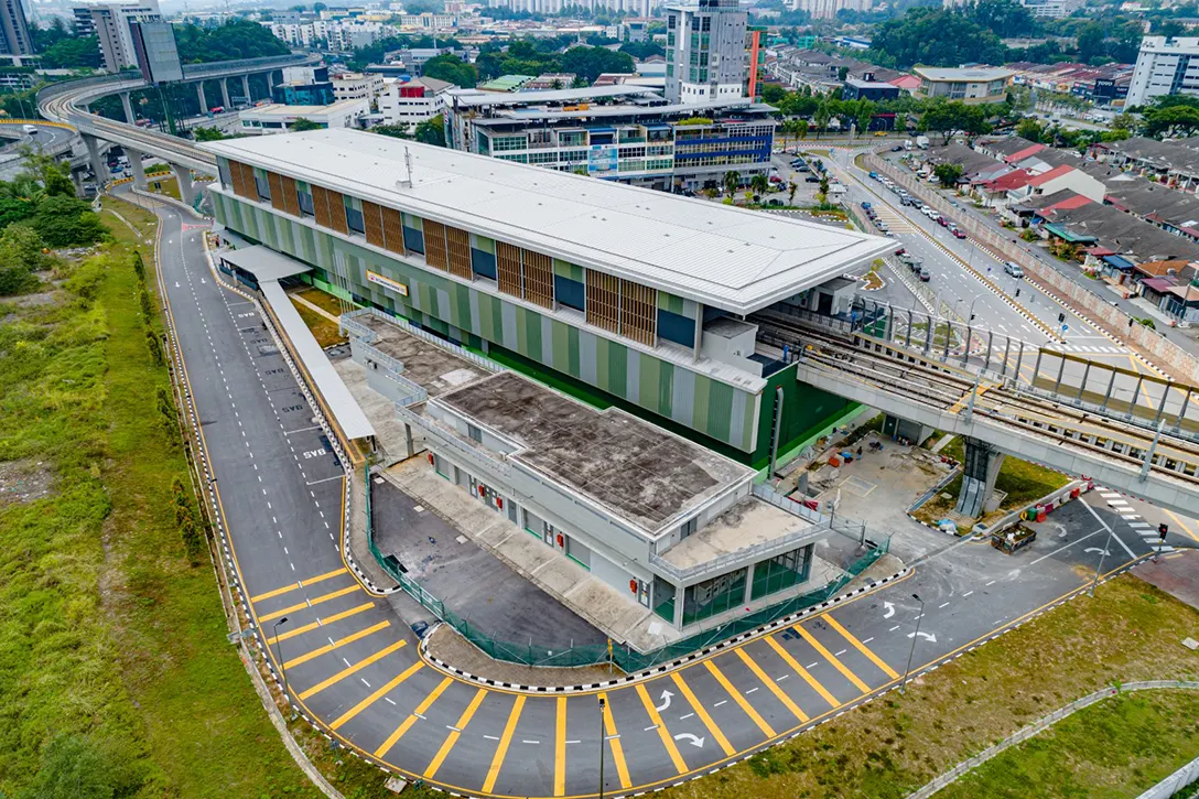 An aerial view of the completed Sri Damansara Sentral MRT Station