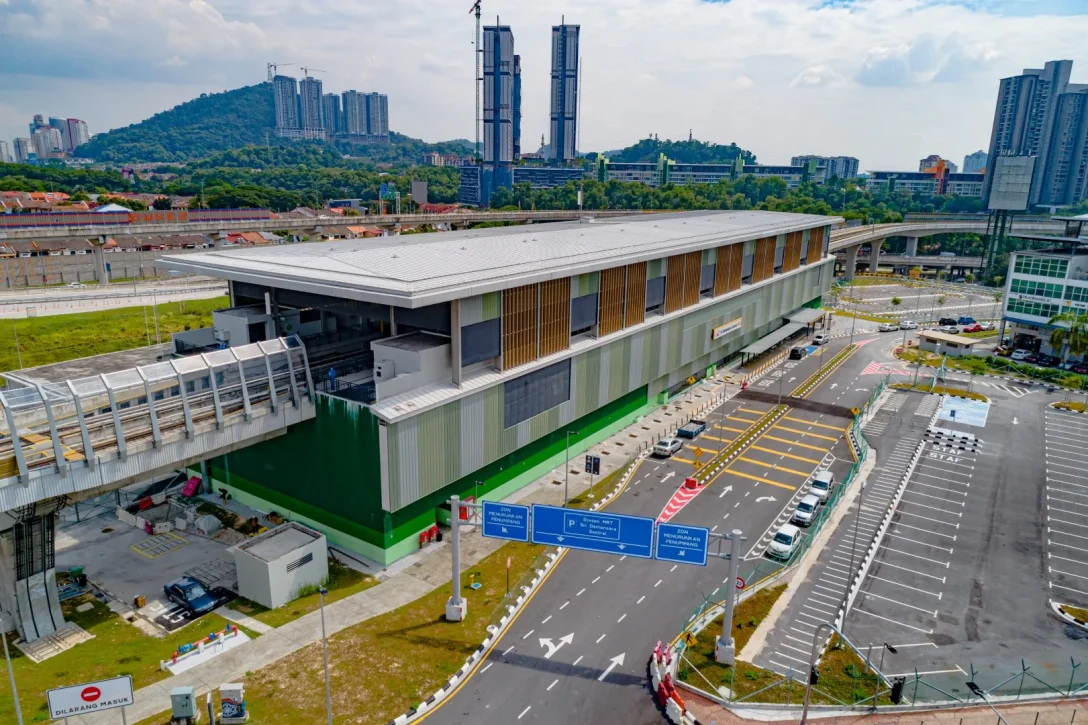 Aerial view of the completed Sri Damansara Sentral MRT Station