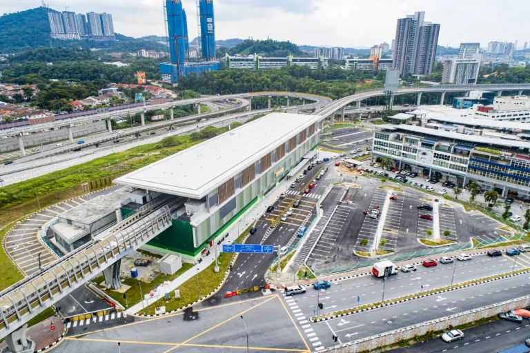 Aerial view of the Sri Damansara Sentral MRT Station site showing the mechanical and electrical works as well as snag list rectification in progress