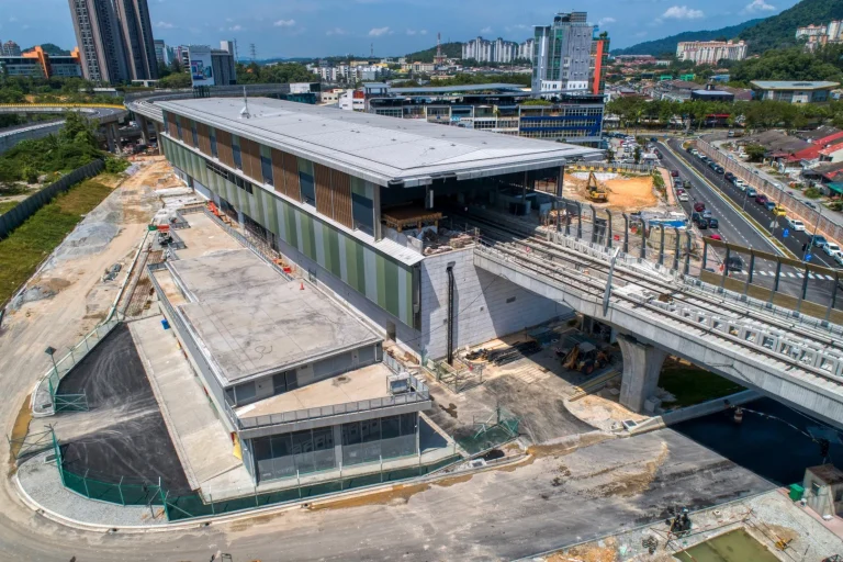 Aerial view of the ongoing roadworks at the Sri Damansara Sentral MRT Station site