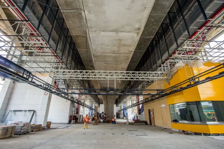 Installation of tiling in progress at the Sri Damansara Sentral MRT Station