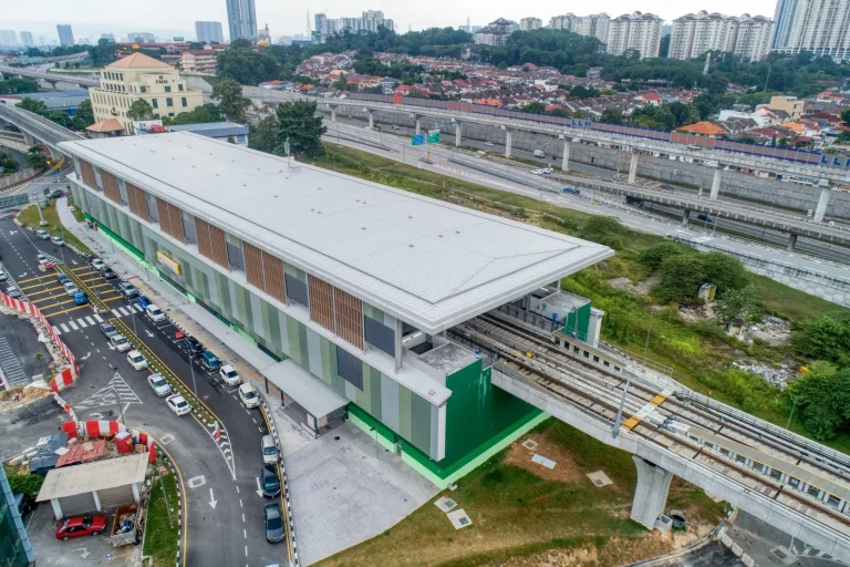 At grade park and ride fencing and street lighting works in progress at the Sri Damansara Sentral MRT Station