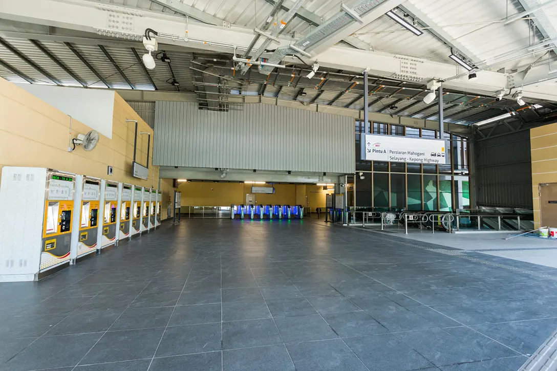 View of the Sri Damansara Timur MRT Station showing the completed station concourse level