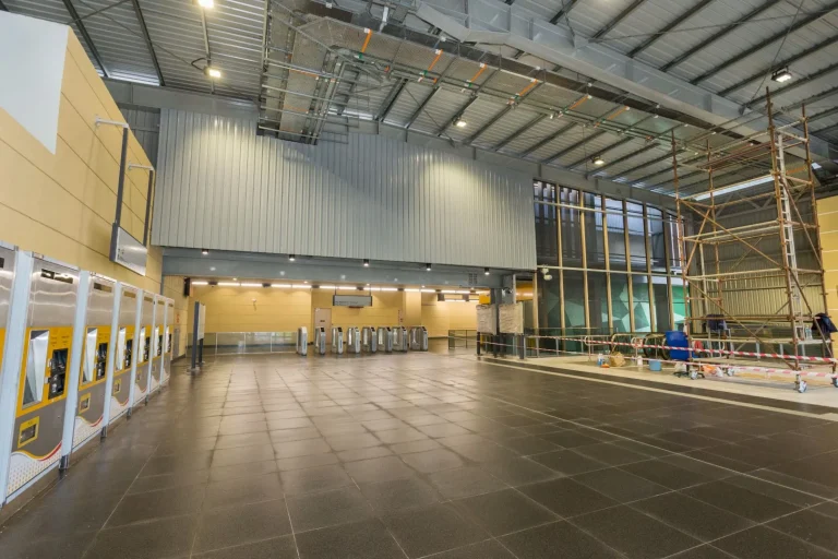 View inside the Sri Damansara Timur MRT Station showing the site cleaning in progress before handing over to the operator, Rapid Rail