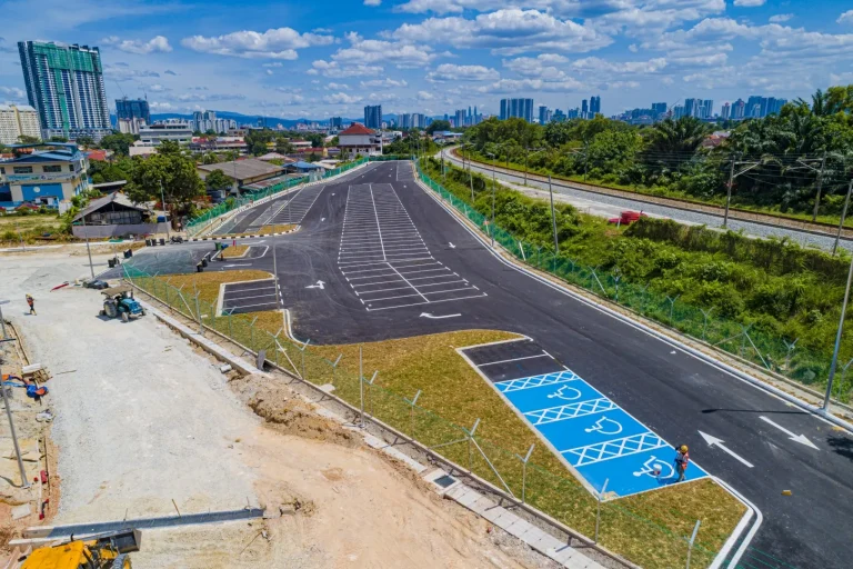 Aerial view of the At-Grade Park and Ride for Sri Damansara Timur MRT Station showing the road circulation in progress