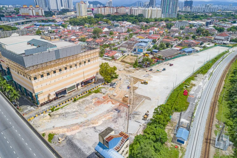 Aerial view of the At-Grade Park and Ride for Sri Damansara Timur MRT Station showing the road and drainage works in progress