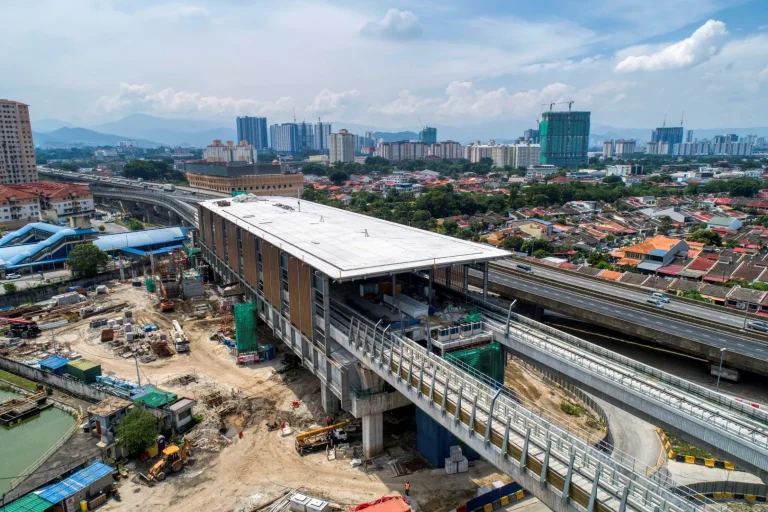 Aerial view of the Sri Damansara Timur MRT Station showing the completed installation of expanded metal panel near KTMB
