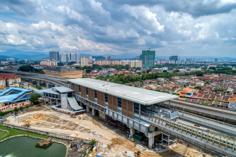 View of the Sri Damansara Timur MRT Station showing the station external works such as road, drainage and walkway in progress