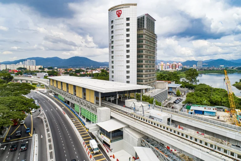 Aerial view of the Sri Delima MRT Station showing the painting works in progress